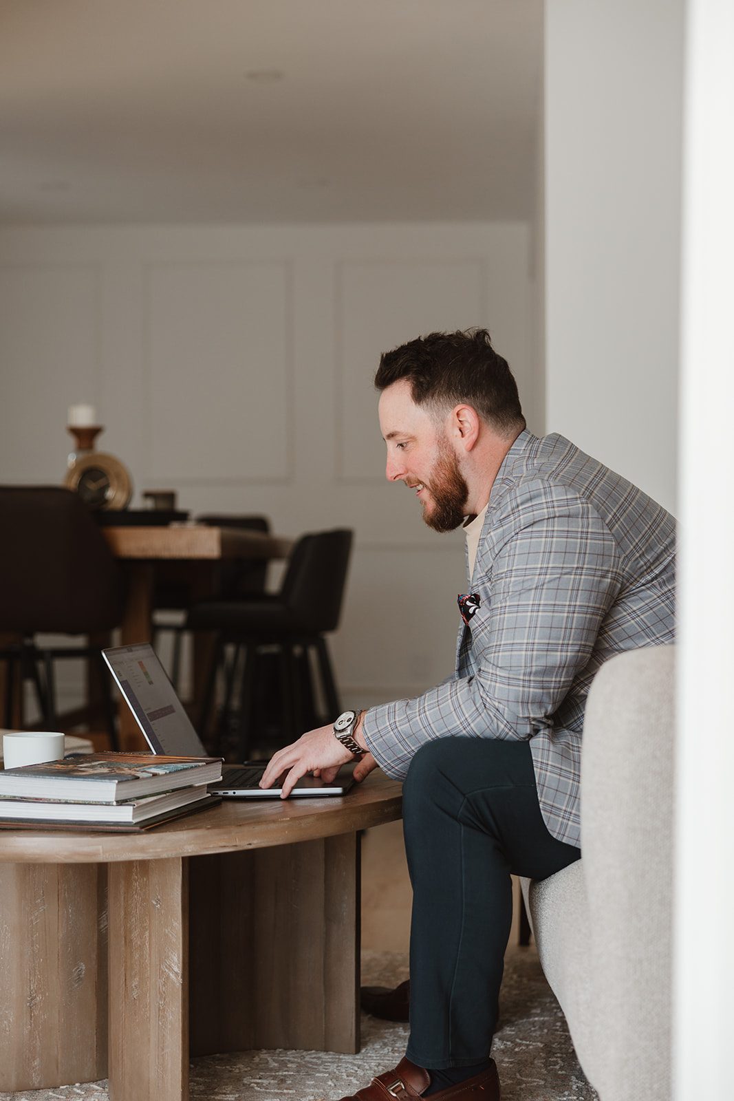 Founder working at coffee table