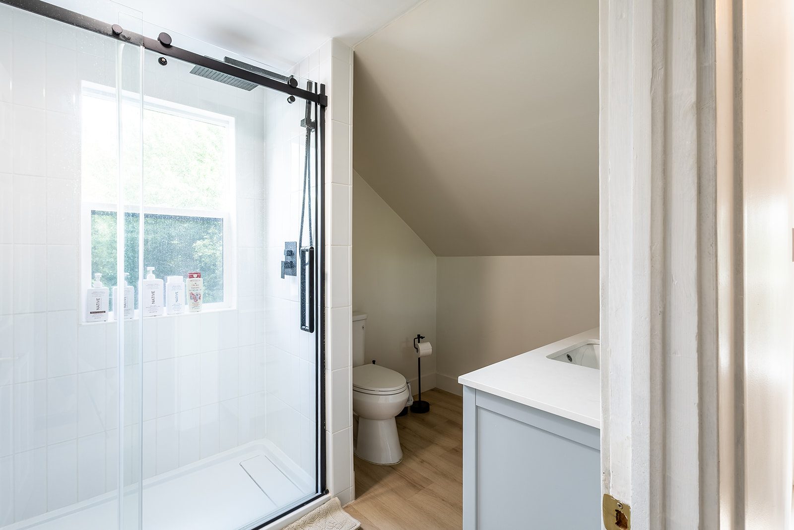 Bathroom shower and toilet nook